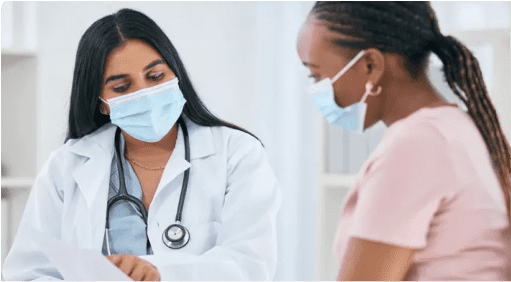 doctor talking with patient about results analysis